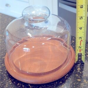 Vintage Glass Cloche, teakwood glass Cheese/butter keeper, collectibles display